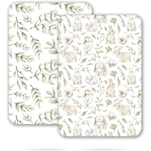 TCBunny 2 Pack Premium Fitted Baby 38X26 Mini Crib Sheets, Pack N Play Bassinet Sheets - Ultra-Soft 100% Cotton, Stylish Rabbit, and Garden Pattern, Safe and Snug for Baby