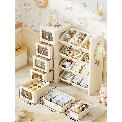 Cute Design Toy Storage Rack,Kids Bookshelf Toy Storage Organizer, Easy Install Big Capacity Toy Books Organizer With 4 Side Storage Drawers And 10 Storage Bins, 3-In-1 Toy Storage And Bookshelf For Kids Rooms, Playroom, Bedroom Toy Cabinet | SHEIN USA