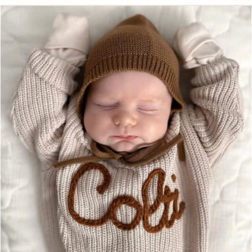 0-3 month Hand Knitted Personalized Sweater
