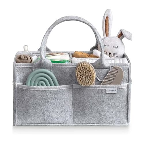 PUTSKA Baby Diaper Caddy Organizer - Nursery Storage Basket for Diaper Station, Baby Basket Shower Gift List and Registry Must-Have, Newborn Essentials, Nursery Decor for Boy or Girl - Grey, Large