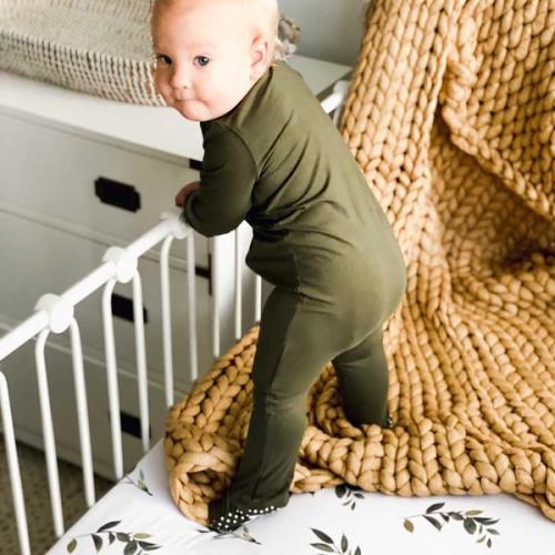 Solid Olive Bamboo Zipper One-Piece Footie | Caden Lane