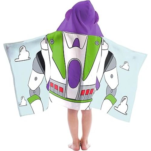 Jay Franco Kids Hooded Towel – 22" x 51" Super Soft Bath Wrap with 3D Hood, Beach, Pool & Travel, Official Licensed Product, Blue - Toy Story Buzz Lightyear