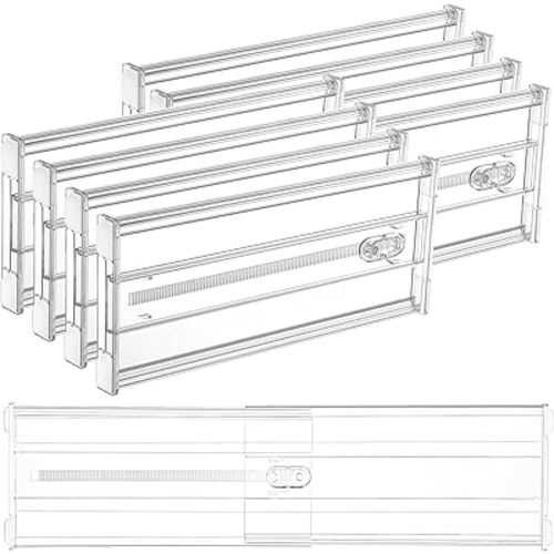 Vtopmart 8 Pack Drawer Dividers for Clothes, 6" High 12.8"-22.3" Adjustable Expandable Dresser Drawer Organizer, Clear Plastic Separators for Dresser, Baby Clothing, Underwear, Cosmetic, Toiletries