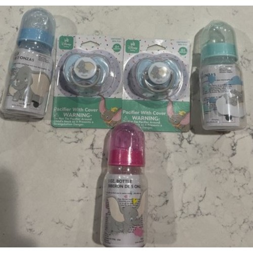 Disney Dumbo Baby Bottles & Pacifiers Set BPA-Free 5 oz Clear Blue Pink