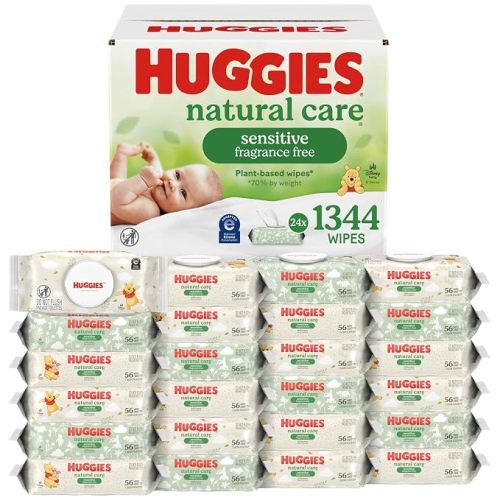 Huggies Natural Care Sensitive Baby Wipes, Unscented, Hypoallergenic, 99% Purified Water, 9 Flip-Top Packs (3 packs of 3), 504 Total Wipes (56 Wipes per pack), Packaging May Vary