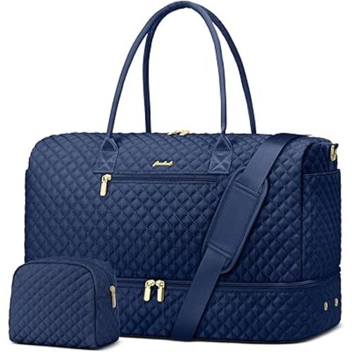Travel Weekender Bags for Women - Carry on Overnight Bags with Shoe Compartment Duffle Bag with Laptop Pocket Hospital Bag for Labor Delivery Gym Tote Bag with Toiletry Bag Blue