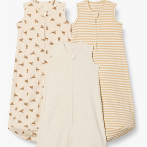 Amazon Essentials Unisex Babies' Cotton Sleep Sack, Wearable Blanket, 0.5 TOG, Pack of 3