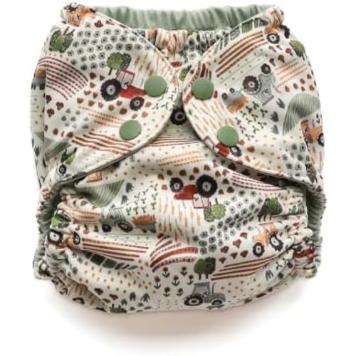 Esembly Cloth Diaper Cover, Tractor Trails, Size 1 (7-17lbs)