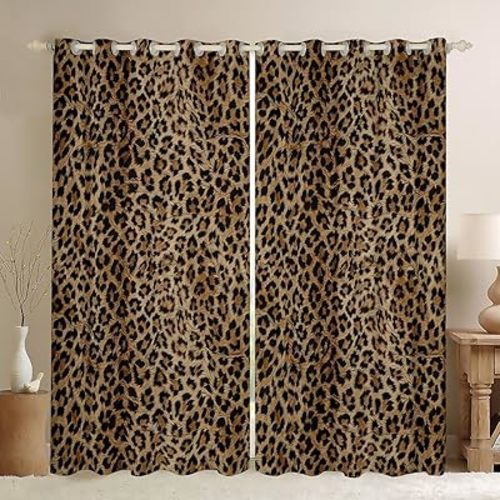 Feelyou Leopard Blackout Curtains, Cheetah Print Darkening Drapes for Bedroom for Kids Boys Girls Animal Window Curtains Safari Living Room Window Treatments (2 Panels, 42 x 63 Inch)