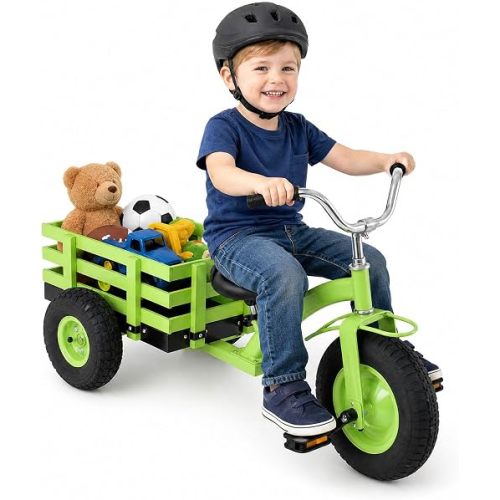 HONEY JOY Kids Tricycle, Carbon Steel Trike w/Storage Basket (Green)