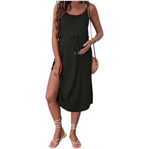 OYOANGLE Women's Maternity Nursing Dress Breastfeeding Spaghetti Strap Pregnancy Dresses