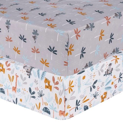 Sammy & Lou Koala Palms 2-Pack Microfiber Fitted Crib Sheet Set, Fits Standard Crib Mattress 28 in x 52 in; Fully Elasticized,