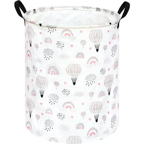 Hot Ait Balloon Print Round Laundry Hamper Storage Basket Bins Clothes Nursery Hamper for Home, Gift Storage Bins with Handles