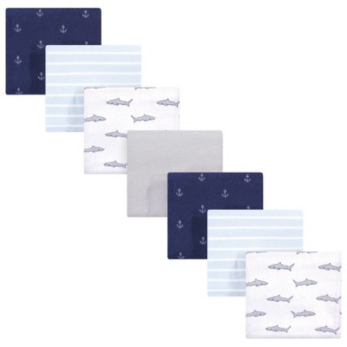 Hudson Baby Infant Boys Cotton Poly Flannel Receiving Blankets Bundle, Shark, One Size
