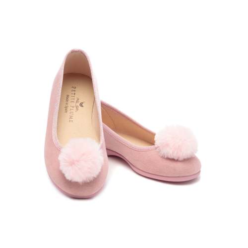 Kid's Juliette Slipper in Antique Rose Suede with a Festive Pom