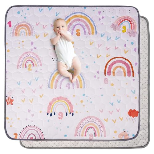 Baby Play Mat 50x50, Premium Baby Mat for Floor, Odorless Baby Mat, Soft Baby Playmat for Infants, Non-Slip Baby Play Mat for Playing, Machine Washable Baby Crawling Mat (Boho Rainbow)