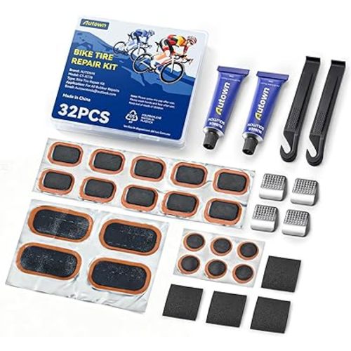 Bike Tire Repair Kit, 32PCS Bicycle Inner Tube Patch Kit with Patches, Tire Levers, Rubber Repair Sealants and Portable Case for Bikes, Motorcycles & Inflatable Tubes