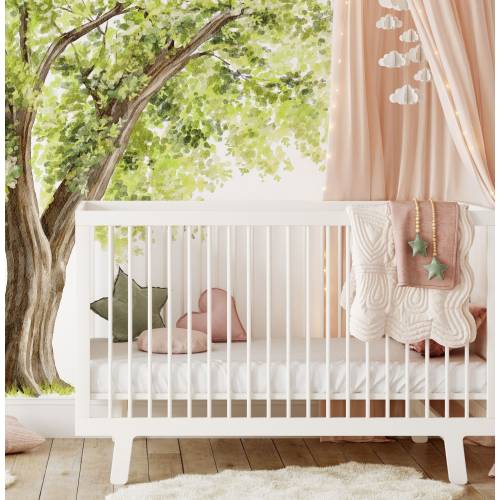 Large and Tall Green Tree Mural Natural Crib Wall Decal, Watercolor Nursery Peel and Stick Removable Kid Room Decor Home Wall Art, D048