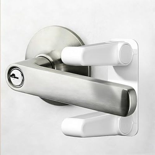 Childproof Door Lever Lock Baby safety locks for doors (2 Pack) – No-Drill Universal Door Handle Lock Easy One-Hand Child & Pet Proof Locks No Tools Needed, White