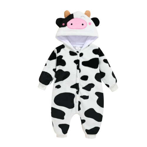 Newborn Onesie Cow Outfit Baby Fuzzy Warm Fleece Romper Jumpsuits Winter Clothes Pajamas 0-18M (0-3 Months, White)