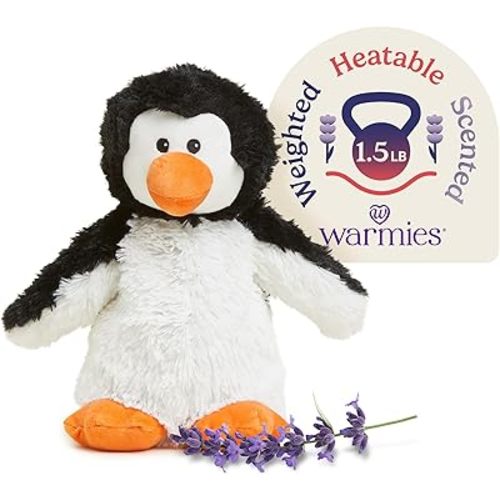 warmies Microwavable & Weighted Stuffed Animals, Penguin - Heated Stuffed Animal Plushie for Warmth & Comfort - Cute Soft Plush Toys for Adults & Children (Boys, Girls, Babies & Toddlers)