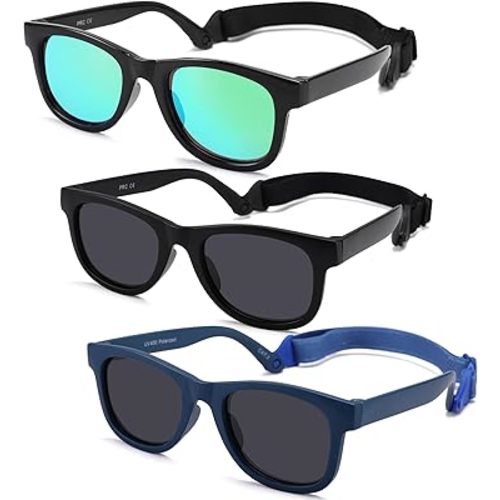3 Pack Bendable Flexible Polarized Newborn Baby Sunglasses with Silicon Strap for Infant Boys Girls Age 0-12 Months CA9062
