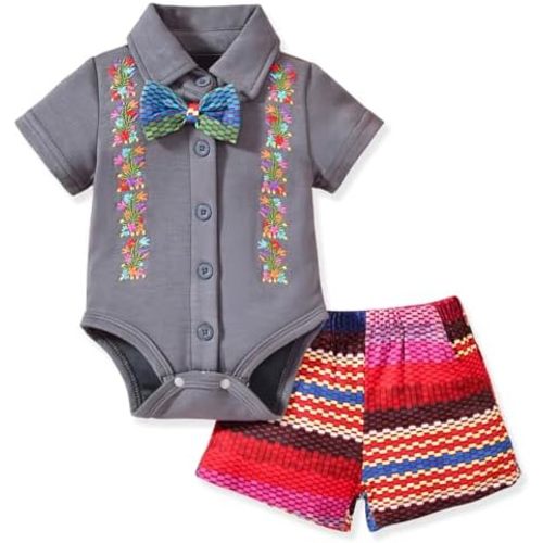 HINTINA Newborn Baby Boys Embroidery Mexican Shorts Outfits
