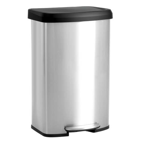 EDX 21.13 Gallon Lidded Recycling Bin, Pedal-Operated Trash Can, Stainless Steel, Silver