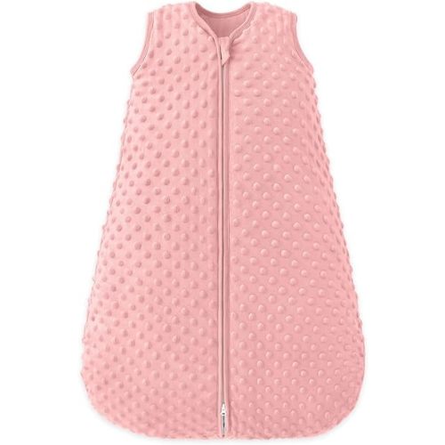 Fleece Baby Sleep Sack 6-12 Months 2.5 Tog with Plush Dots, Winter Baby Wearable Blanket for Infant Toddler Sleeping Sack 2-Way Zipper Warm Sleepsack, Pink
