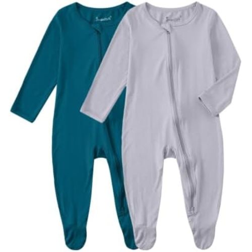 Jimonda Unisex Baby Boy Girl Footed Sleeper Rayon From Bamboo Pajamas Long Sleeve Romper with 2-Way Zipper for Infant