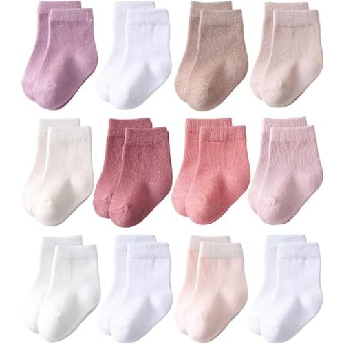 Baby Crew Socks 12-Pack Cotton Newborn Baby Boys Girls Socks 0-3T