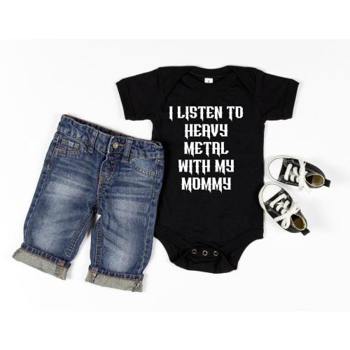 I Listen To Metal With My Daddy Bodysuit, Heavy Metal Baby Onesie®, Baby Shower Gift, Rock Star Baby Bodysuit, Rock Music Baby Onesie®