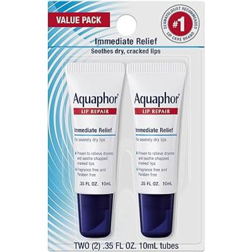 Aquaphor Lip Repair Ointment, Moisturizing Lip Balm Pack, Relieves Dryness, 0.35 Tube, Pack of 2