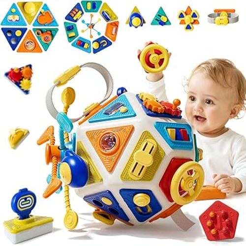 22 in 1 Toddler Busy Board Activity Cube Toys, Montessori Sensory Toy & Travel Learning for Toddlers, Early Education Activity Toy and Fine Motor Skills Development Toys for 1-3 Years Old Boys & Girls