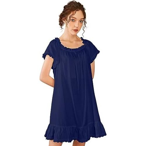 Nanxson Womens' Cotton Nightgown Short Sleeve Sleepwear Vintage Victorian Nightshirt Lounge Dress