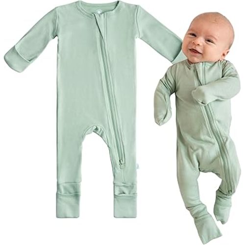 DREAMLAND BABY Bamboo Viscose Baby Pajamas (0-24 months). Ultra Soft Viscose Sleepers with 2-Way Zipper, Mitten & Foot Cuffs