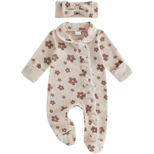 Ayalinggo Newborn Baby Girl Fall Winter Outfits Clothes Knit Jumpsuit Ruffle Romper Newborn Coming Home Outfit for Baby Girl