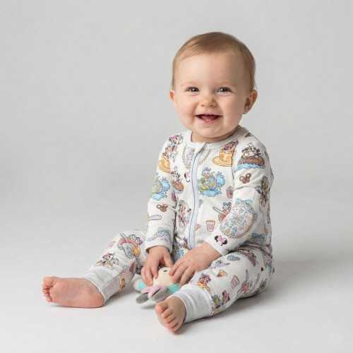 Whimsical Watercolor Mickey Friends Park Ride Zippy Romper, Theme Park Vacation Outfit, Dumbo Teacups Carousel Design Baby Pajamas Gift