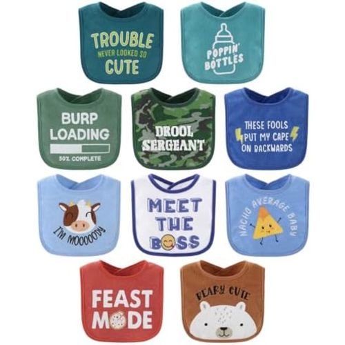 The Peanutshell Baby Boy Terry Bibs Set of 10-100% Cotton, Soft, Absorbent Baby Bibs, Toddler Boy Set, Newborn & Infant Bib - Oh Boy!