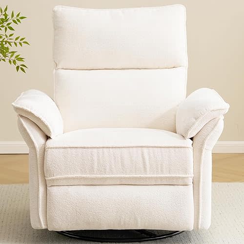Oversized Power Recliner Chairs for Adults with Massage and Heat, Power Swivel Rocker Recliner Chair with Adjustable Headrest, 26" Extra Wide Rocker Nursery Recliner with USB Port, White