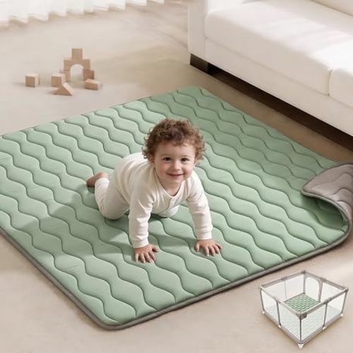Blissful Diary Baby Play Mat, 47x47 Infant Play Mat for Playpen, Thicken Foam Cushioned Baby Mat for Floor, Non-Slip Kids Play Mat, Washable Baby Playmat for Babies,Toddlers, Sage Green