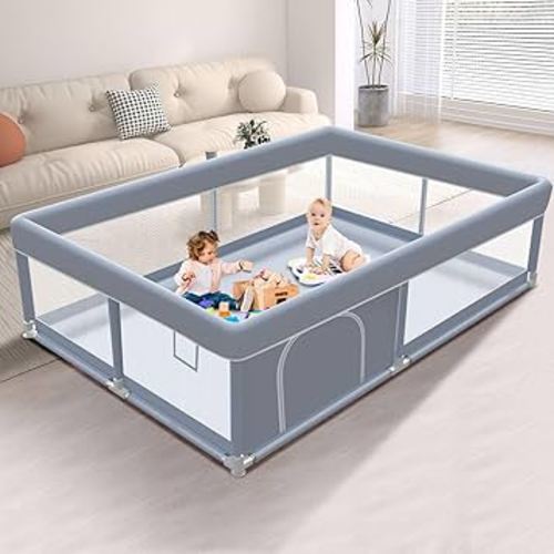 65 x 50 Inch Baby Playpen, Playpen for Babies and Toddlers, Baby Play Pen Playard for Indoor & Outdoor Active Center Game Fence, with Skin-Friendly Fabric and Soft Breathable Mesh, Grey