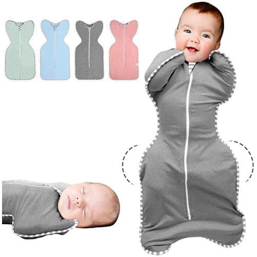 Baby Swaddle Sack, Multi-Color Newborn Boy or Girl Adjustable Sleep Sack Breathable Soft Premium Cotton Suit for Kids Aged 0-3 Months (Grey)