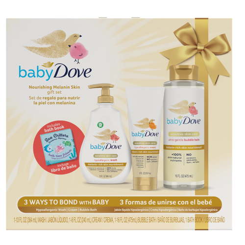 Dove Hypoallergenic Cream, Wash & Ultra-Gentle Bubble Bath Gift Pack For Melanin-Rich Skin Nourishment, Sensitive Skin Care With No Parabens, Phthalates Or Dyes, Pack Of 3