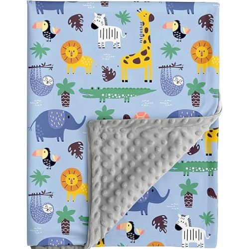 Safari Jungle Animals Baby Blanket Gender Neutral Blankets for Newborn Baby Girls or Boys Nursery Toddler Double Layer Blanket with Dotted Backing and Animal Printed (Animal 2)
