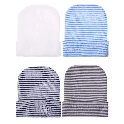 Geyoga Newborn Girl Boy Hat Newborn Beanie Stripes Hat Toddler Soft Caps Infant Cotton Knit Caps for Baby 0-6 Months
