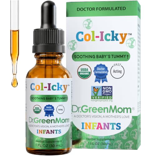 Dr. Green Mom Col-Icky Baby Gas & Colic Drops — Organic Gripe Water Alternative for Infants — Tummy Drops Fennel Chamomile Ginger — Soothes Gas, Hiccups & Teething — Alcohol Free Vegan — 1 Fl Oz