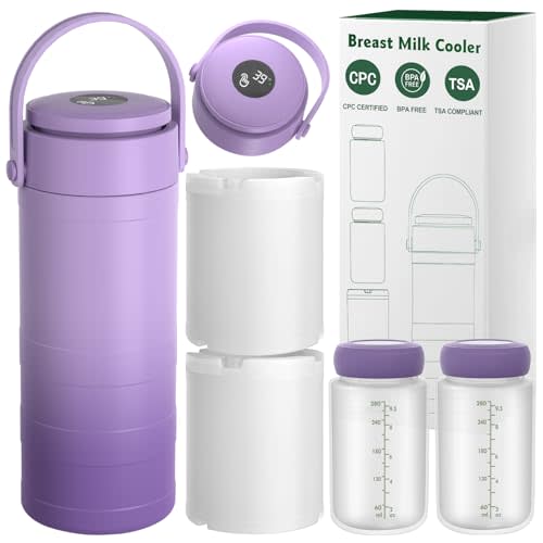 Portable Breast Milk Cooler with Touch Temperature Display, Milk Chiller with 2x9.5oz BPA-Free Bottles, 360 Cooling for 24 Hours & TSA Approved, Travel Breastmilk Storage for Work, Outdoor Moms
