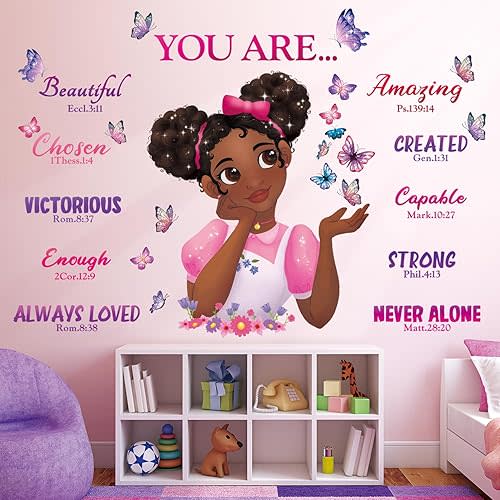 DECOWALL Black Girl Bible Verse Butterfly Wall Stickers Decals (SG2-2315)