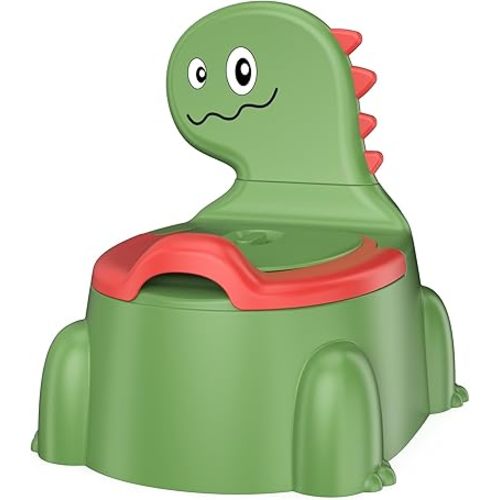 Potty Training Toilet Seat - Dinosaur Design, Portable Travel Potty with Lid, Urinal, Splash Guard, Non-Slip Pad (Green)